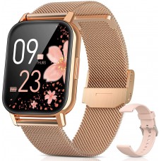 OBKBO Smart Watches for Women, 1.69" Smart Watch for Android Phones and iPhone Compatible, IP68 Waterproof Fitness Tracker with Heart Rate, Blood Oxygen, Sleep Monitor, Menstrual Reminder, Watch Gold